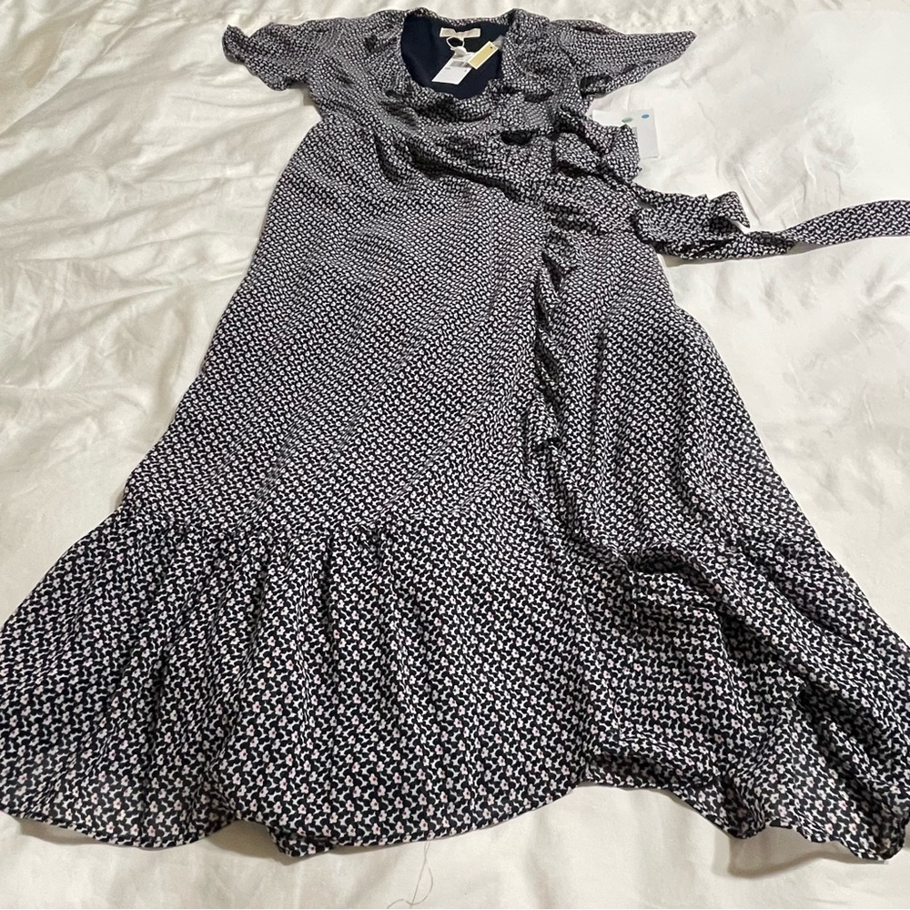 Michael Michael Kors Wrap Dress Ruffle Midi Dress - Picture 2 of 16